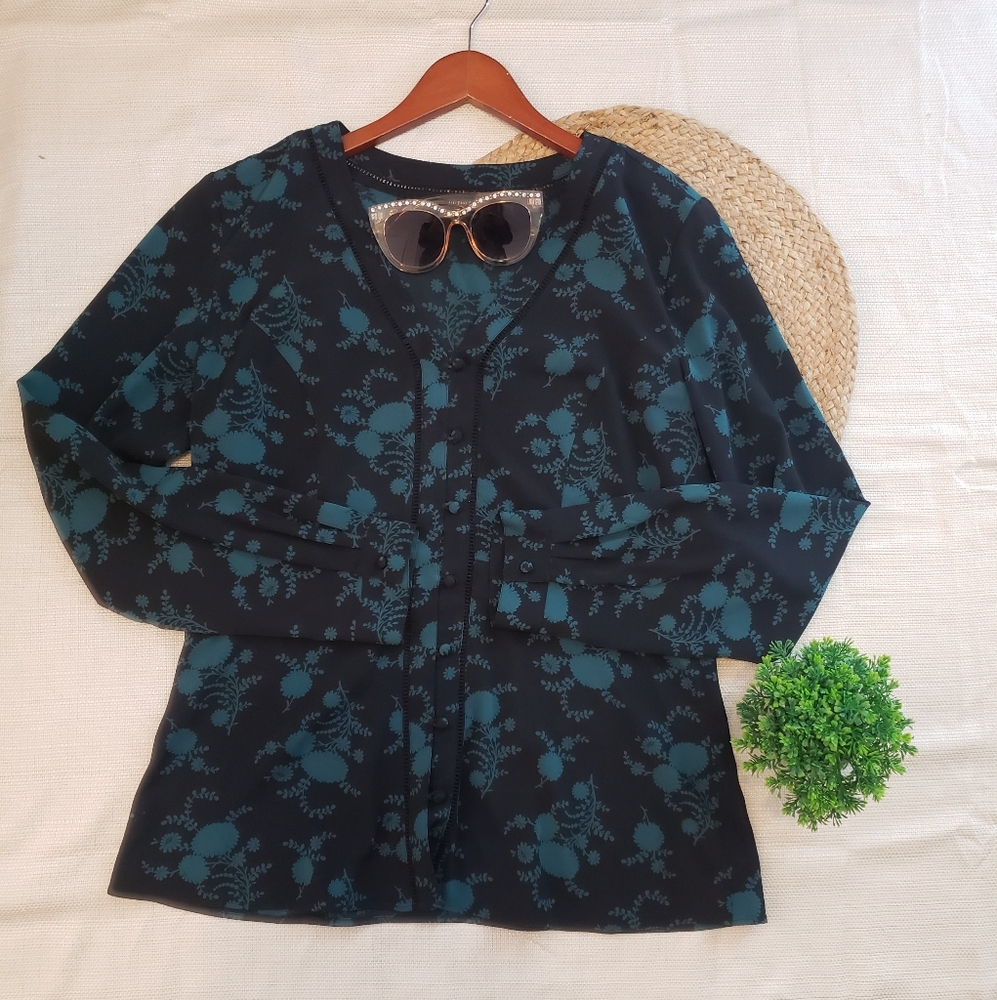 Floral Black and Teal lady Blouse